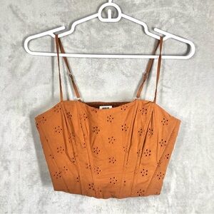 Jason Wu Eyelet Corset Top Size L Brown Crop Cottage Farmhouse Romantic Boho
